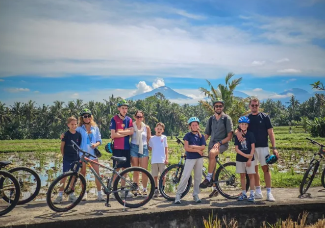 family photo during cycling tour in bali