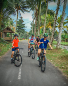 family cycling tour in Ubud Bali lanscape