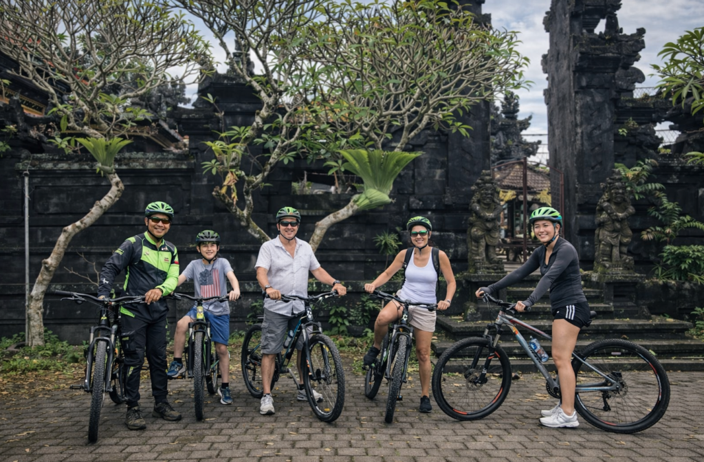 family cycling in ubud