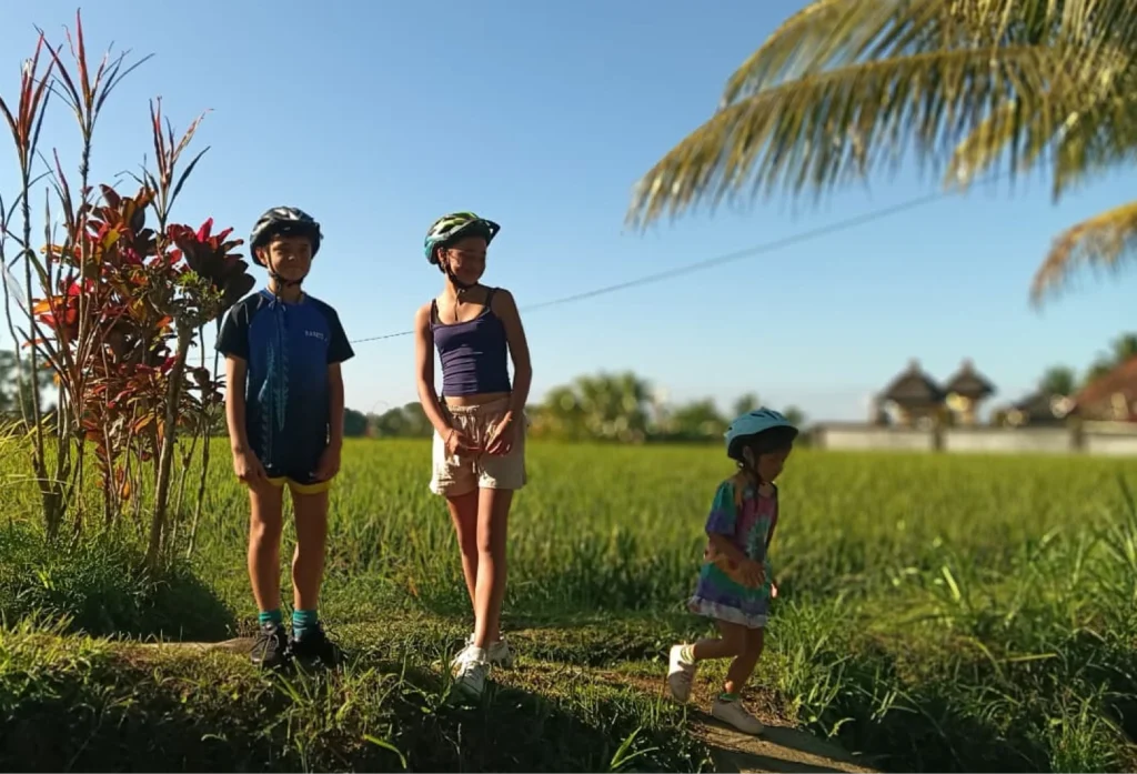 kids cycling in ubud